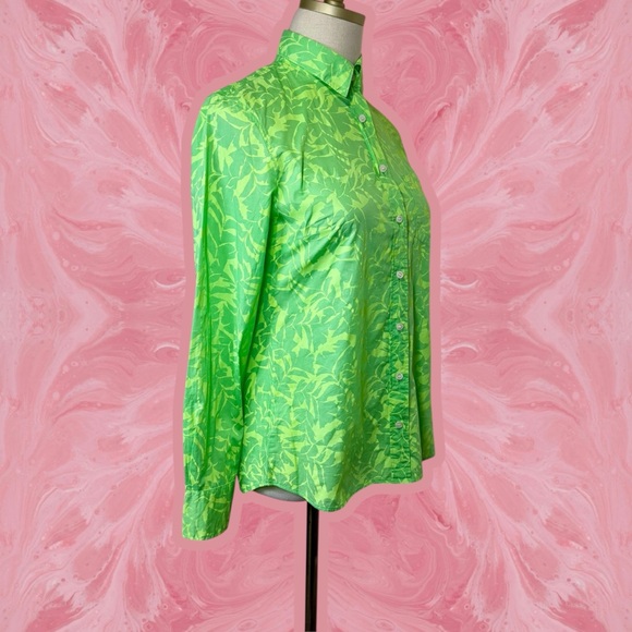 J. Crew ‘Boy’ Button-Up Shirt in Tropical Leaf Print “Light Green Neon” Size 0 - Picture 14 of 15